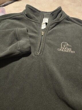 Ducks Unlimited Men's Dark Green Logo Quarter-Zip Fleece Pullover Size L